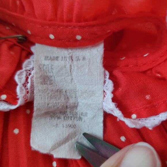 VTG 80s Baby Girl Red Polka Dot Dress Size 18M - Picture 7 of 10